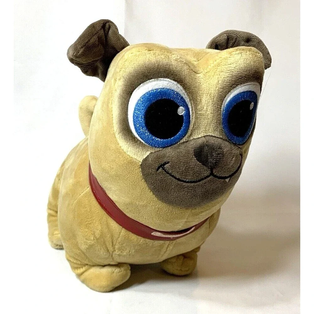Disney Store Puppy Dog Pals‎ Plush Toy Pug Rolly Tan Stuffed Red Collar Big Eyes